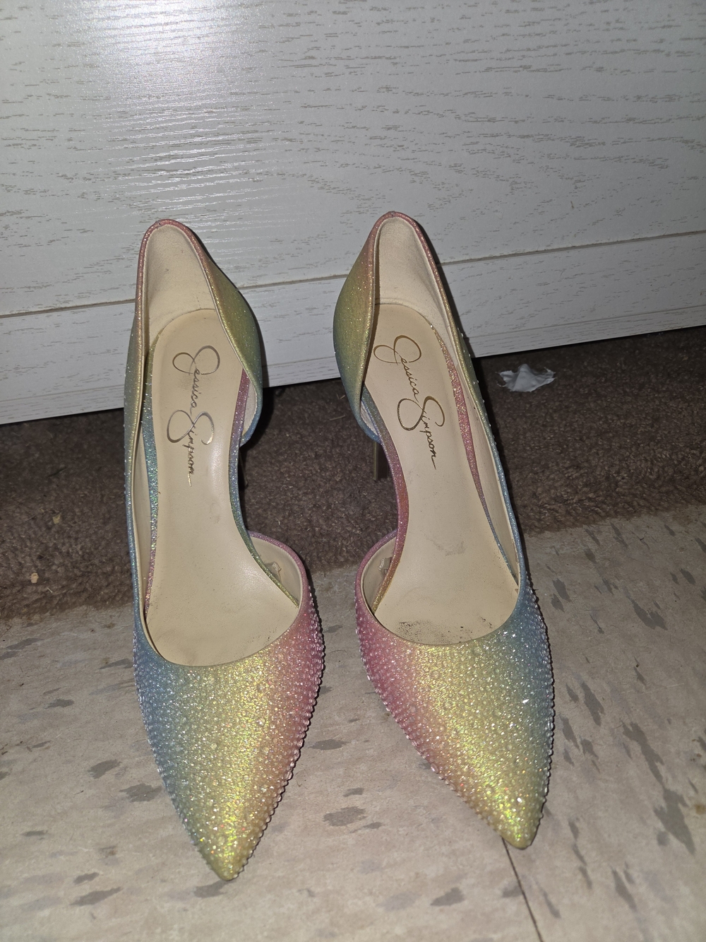Jessica Simpson Glitter Rainbow Pointed-Toe Pumps SIZE 10